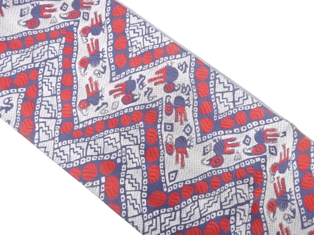 抽象鳥模様織出し袋帯